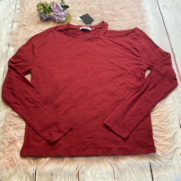 NWT N:Philanthropy Oxblood Cut Out Long Sleeve Tee sz M - Picture 1 of 11